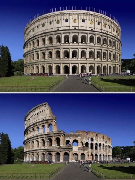 Знаменитые римские сооружения 2000 лет назад и сейчас (6 фото)