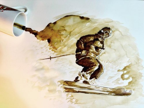 Турецкий художник рисует с помощью кисти и пролитого кофе (9 фото)