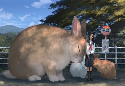 Японский иллюстратор изображает мир, в котором рядом с людьми живут гигантские животные (36 фото)